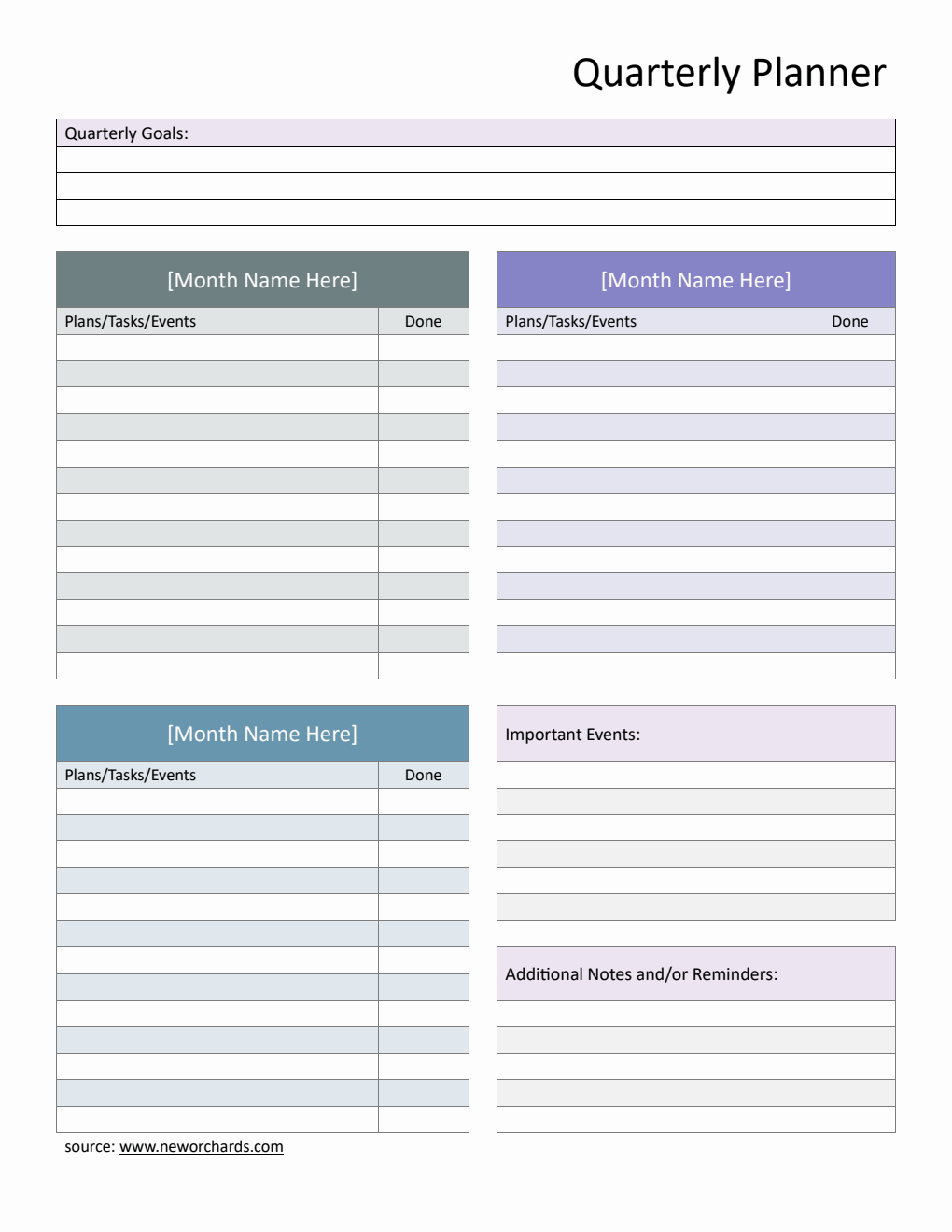 Free Word Quarterly Planner (Striped)