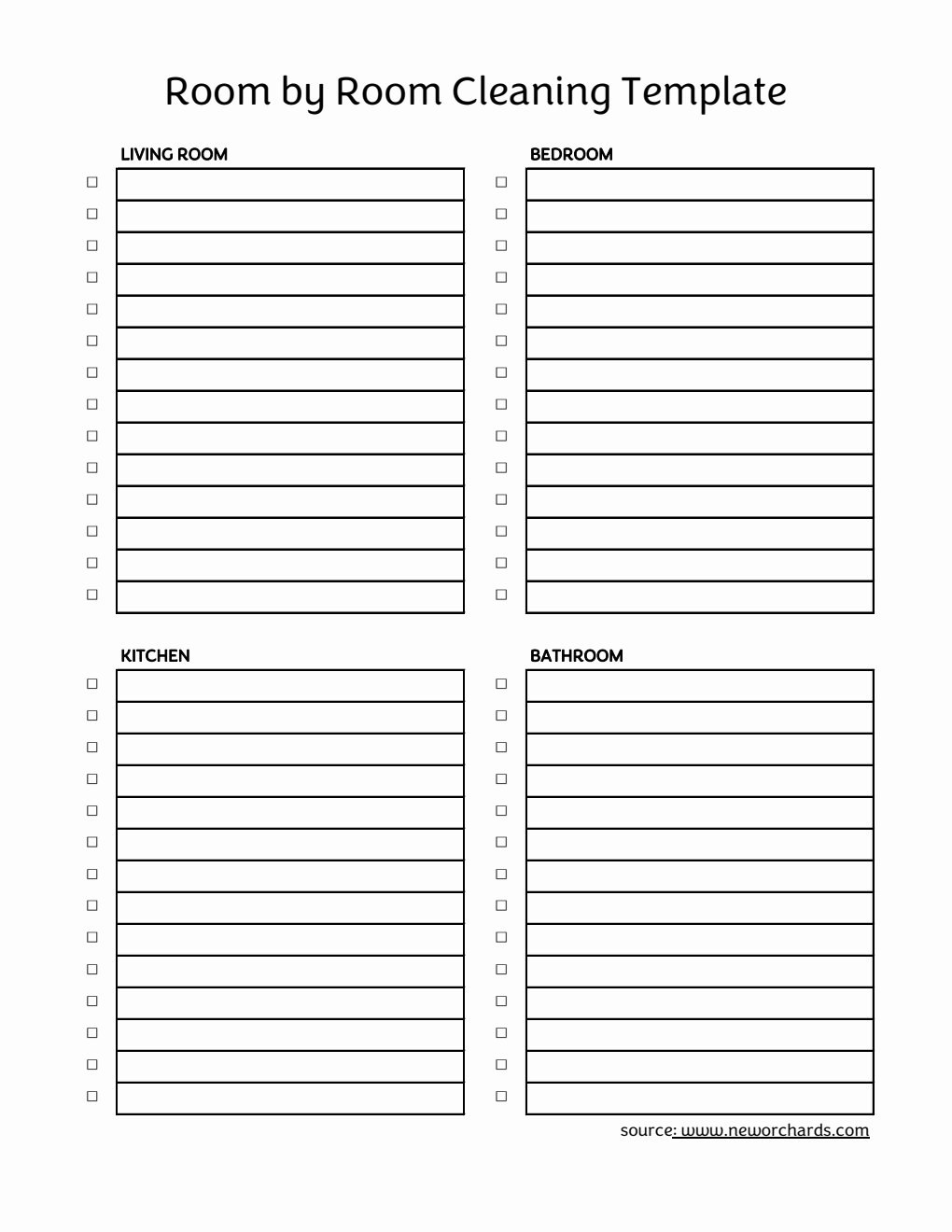   Room-by-Room Cleaning Template - Free Excel Download