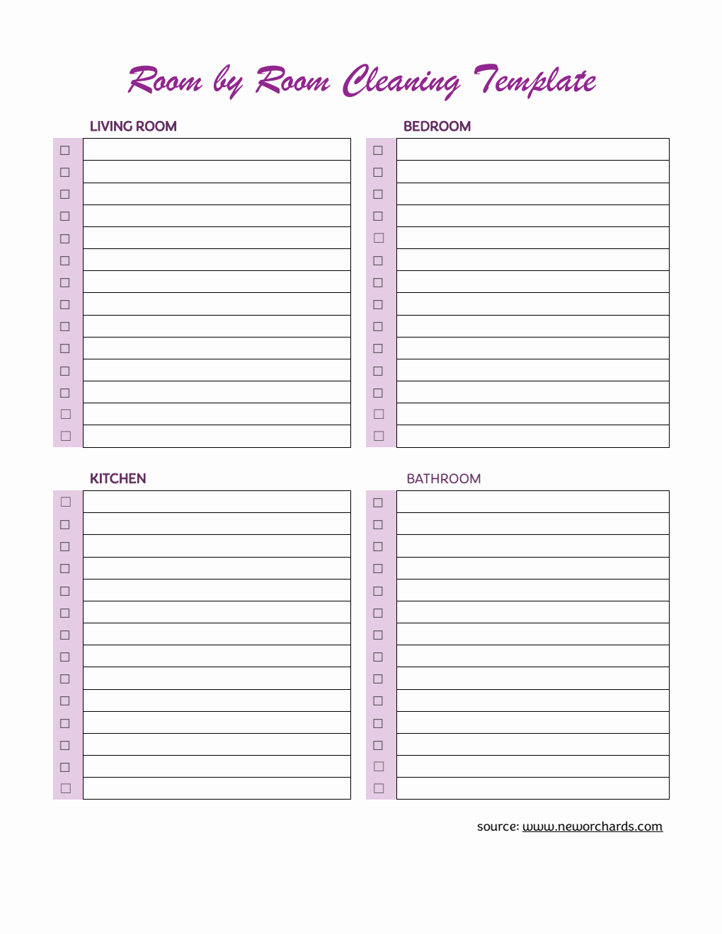 Editable  Room-by-Room Cleaning Template - Free Word Download