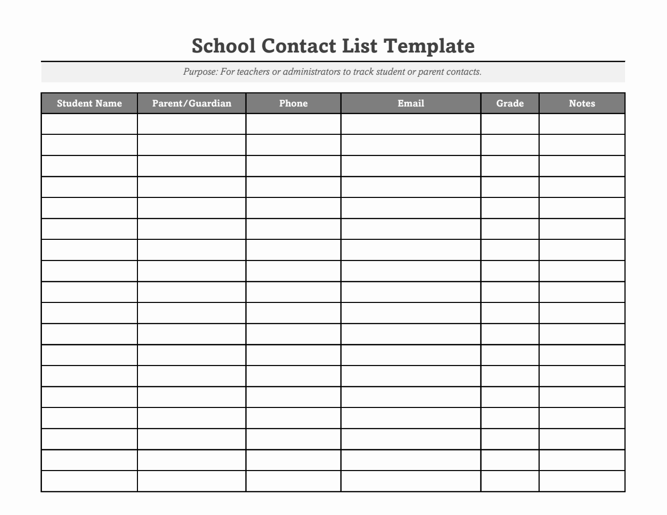 Free Printable Student Contact List Template (Excel)