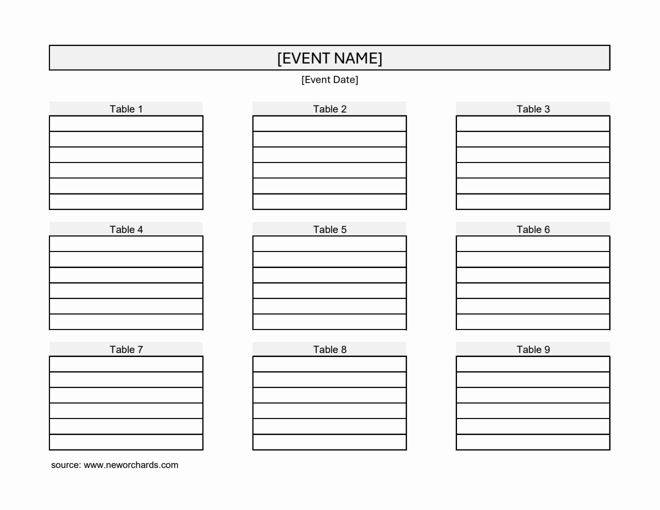 Free Landscape Seating Chart Template in Excel