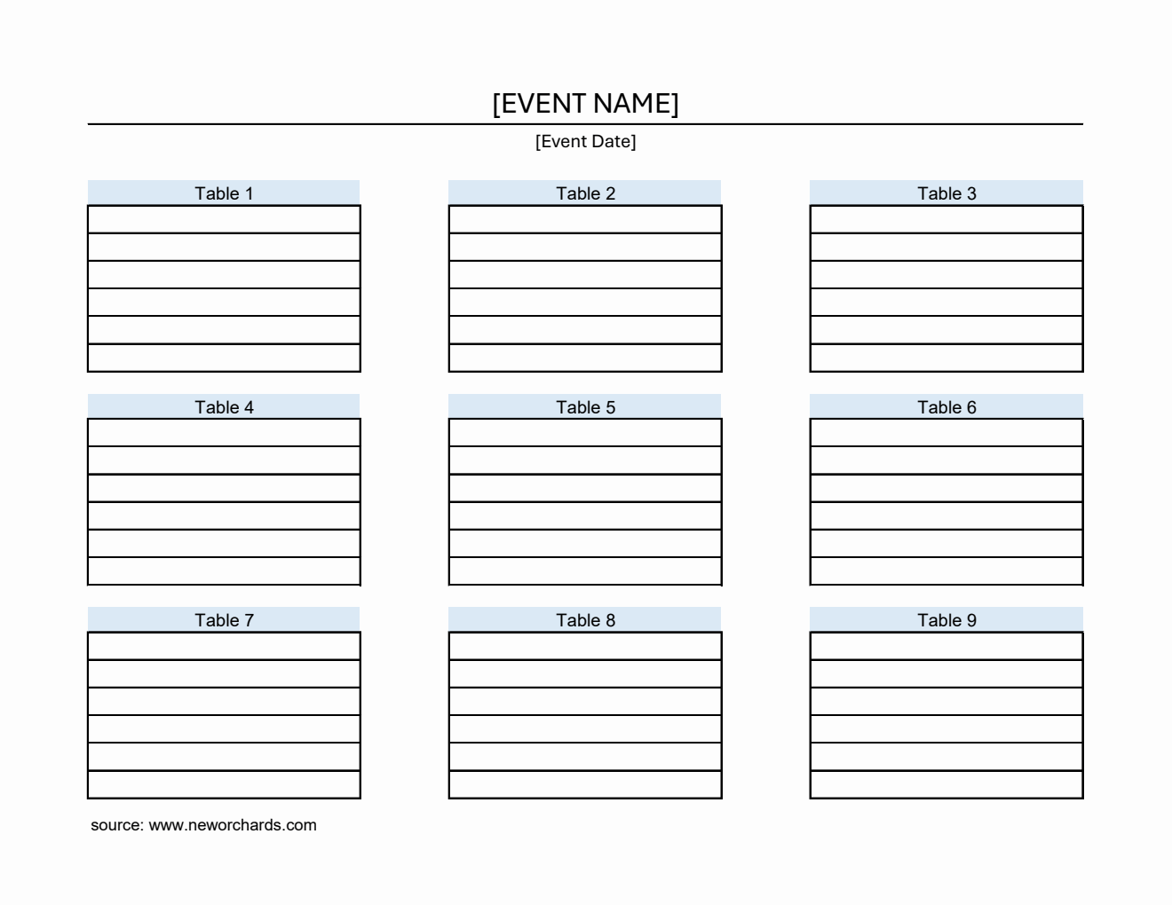 Free Simple Seating Chart Template in Excel