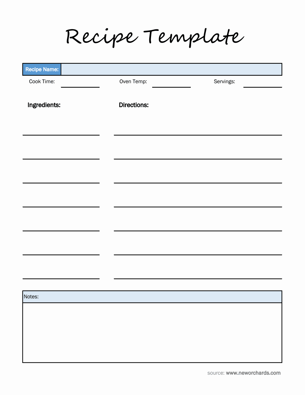 Simple Excel Recipe Template