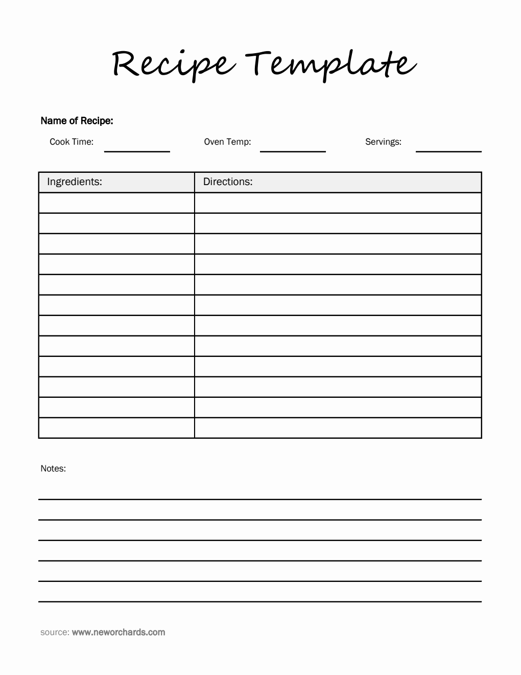 Simple Excel Recipe Template