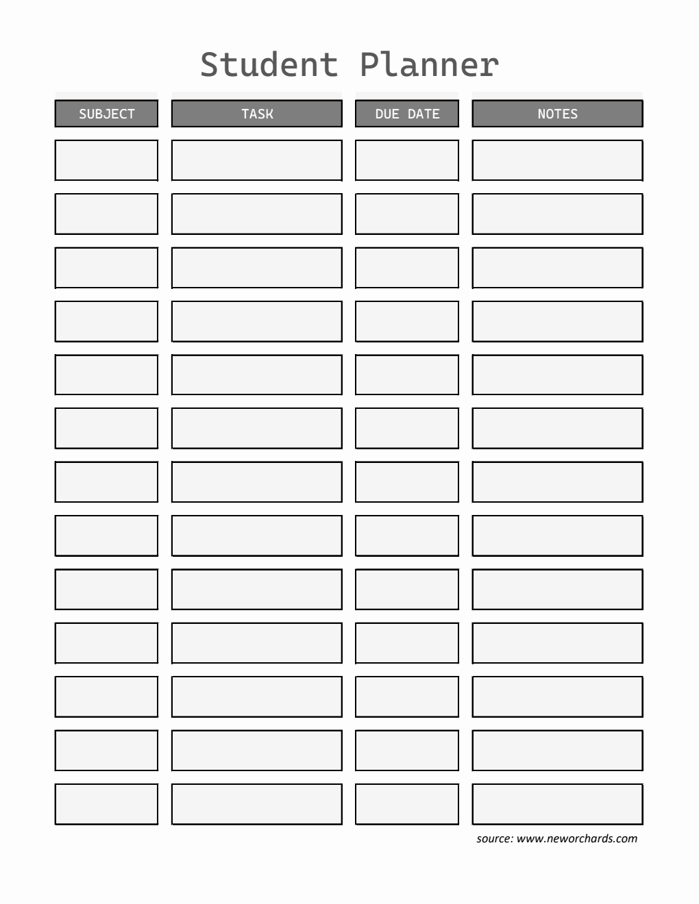 Student Planner Template - Free Excel Download (Grey)