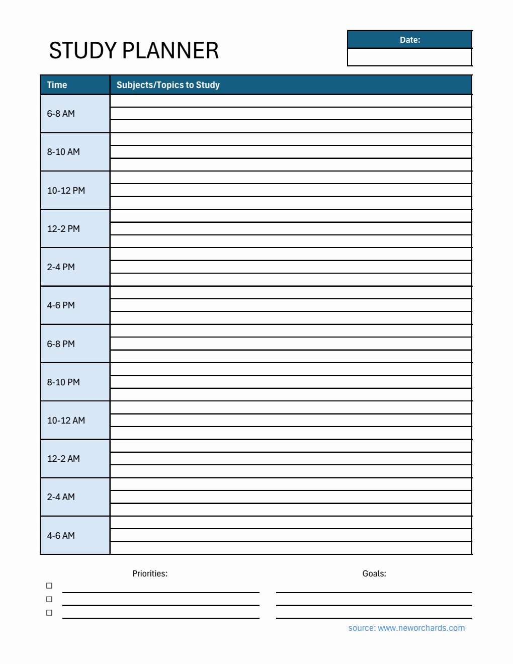 Free Editable Study Planner in Excel