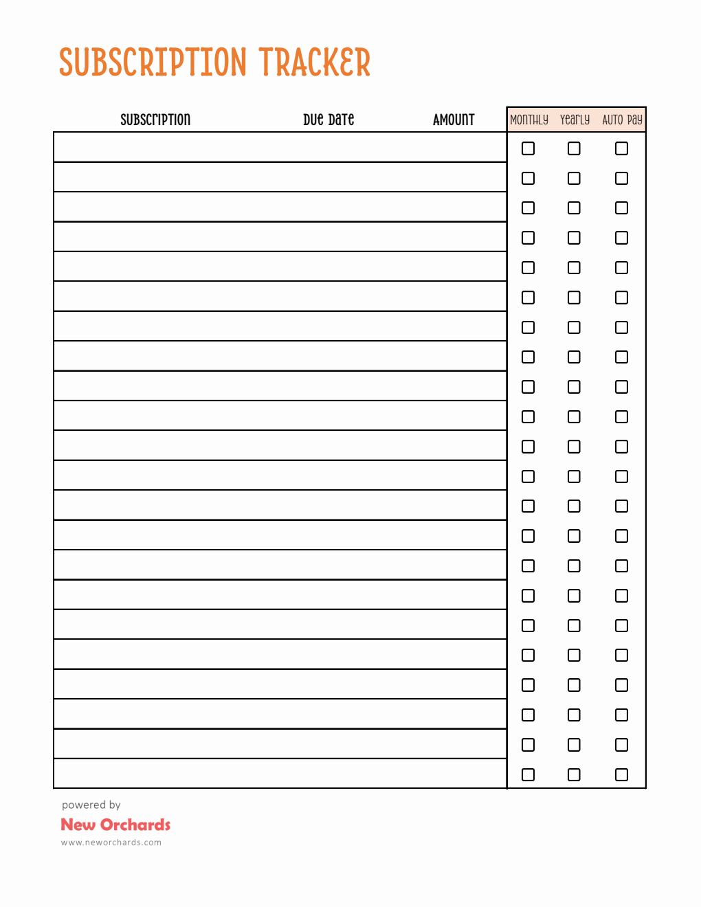 Free Basic Subscription Tracker Template -- Excel