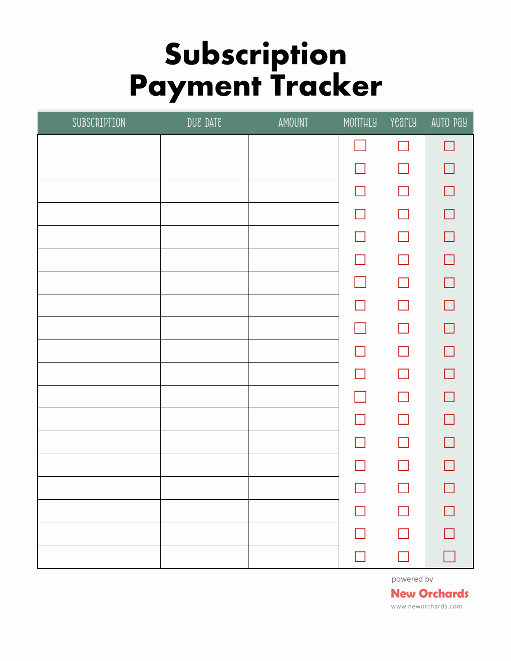 Free Simple Subscription Tracker Template -- Word