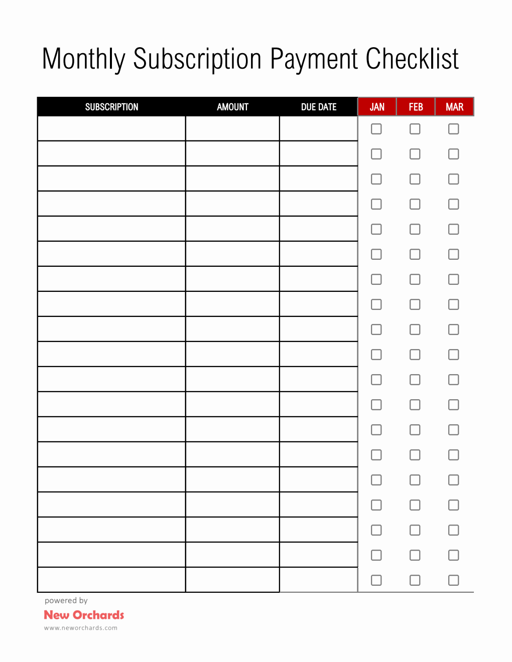 Free Monthly Subscription Tracker Template -- Excel