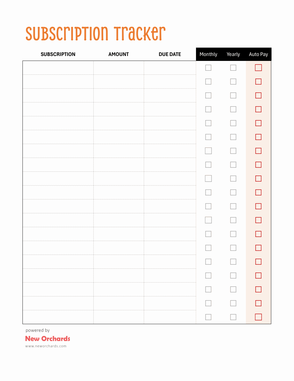 Free Basic Subscription Tracker Template -- Word