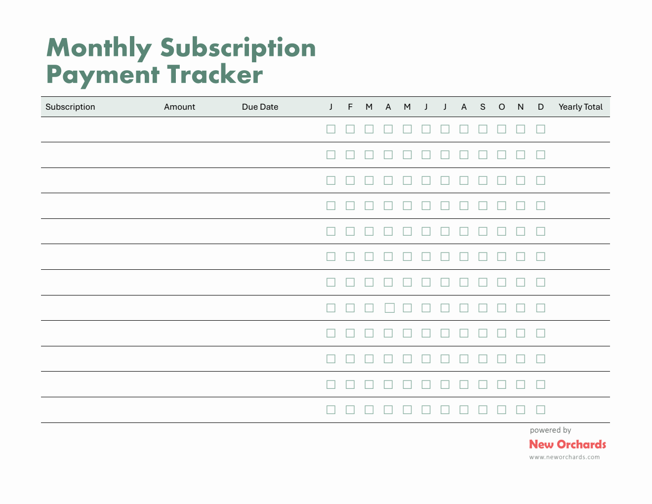 Free Customizable Subscription Tracker Template -- Word
