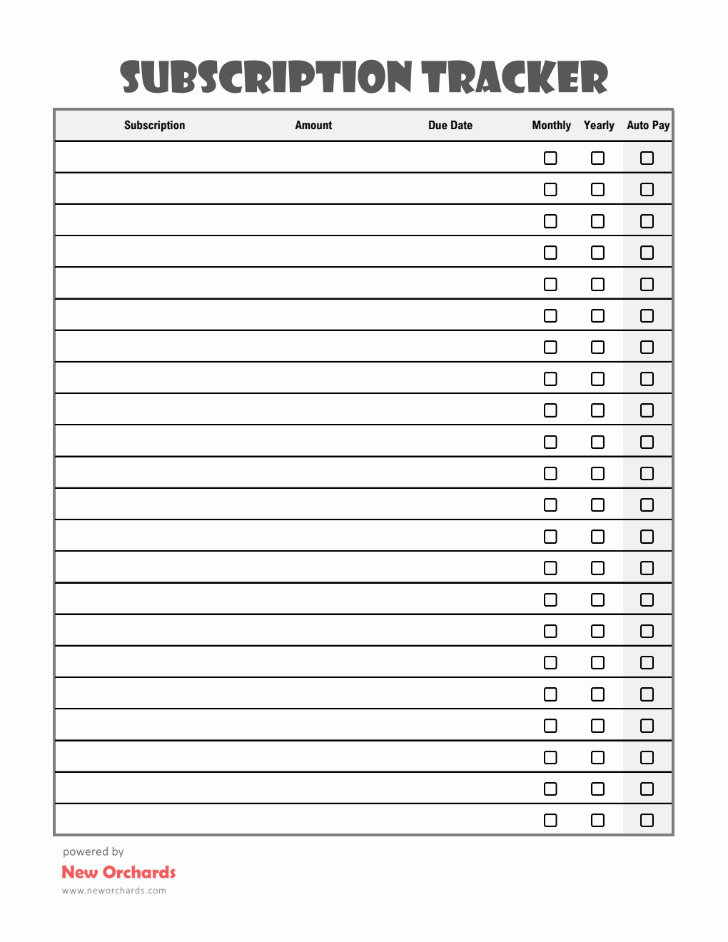 Free Simple Subscription Tracker Template -- Excel
