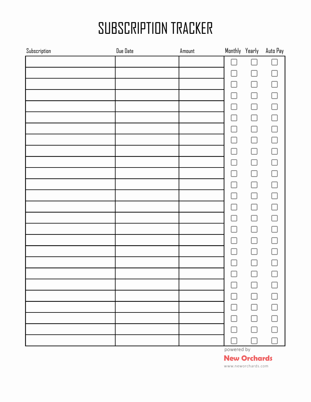 Free  Subscription Tracker Template -- Excel