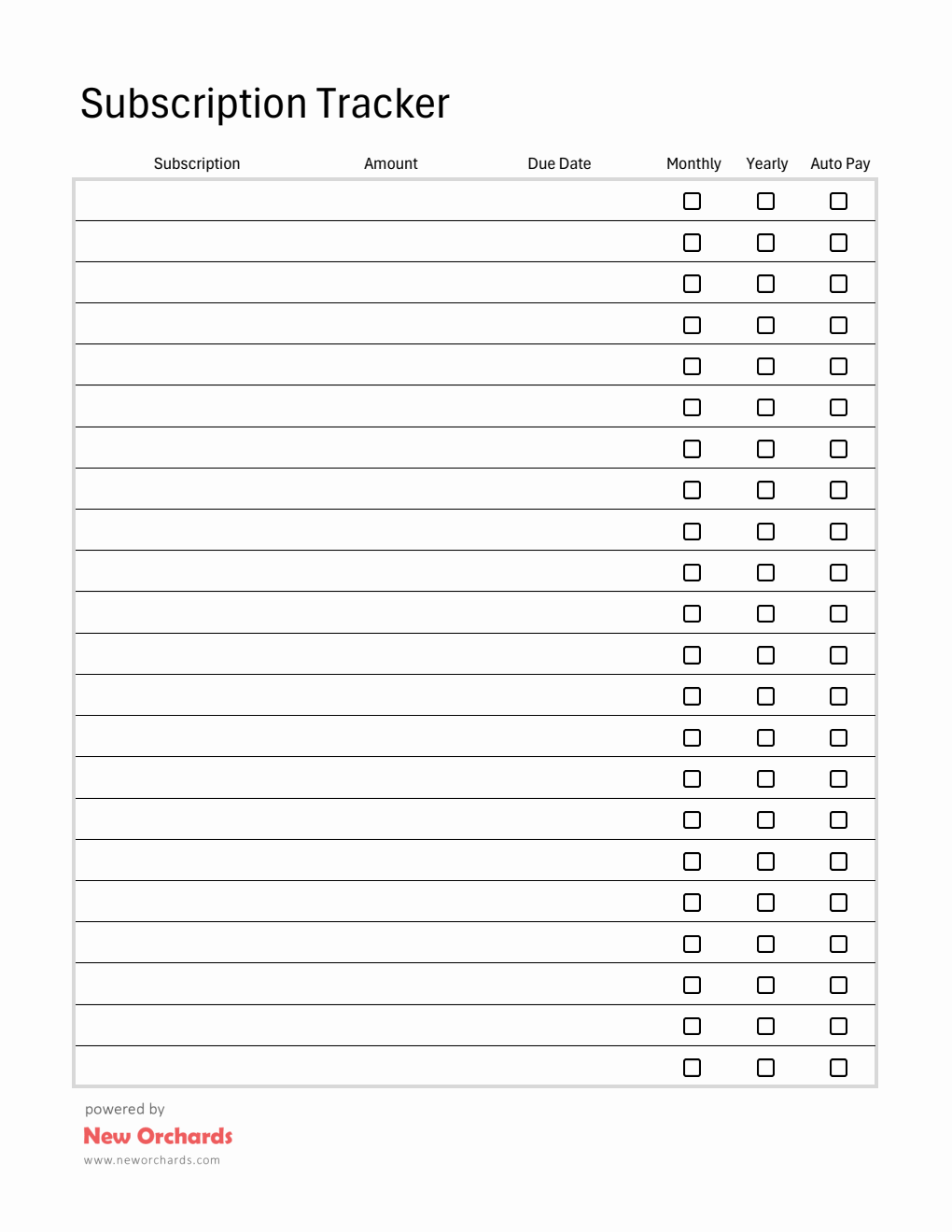 Free Printable Subscription Tracker Template -- Excel