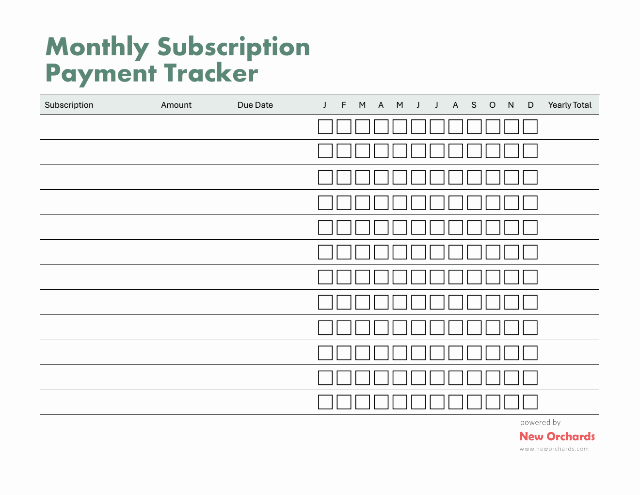 Free Customizable Subscription Tracker Template -- PDF