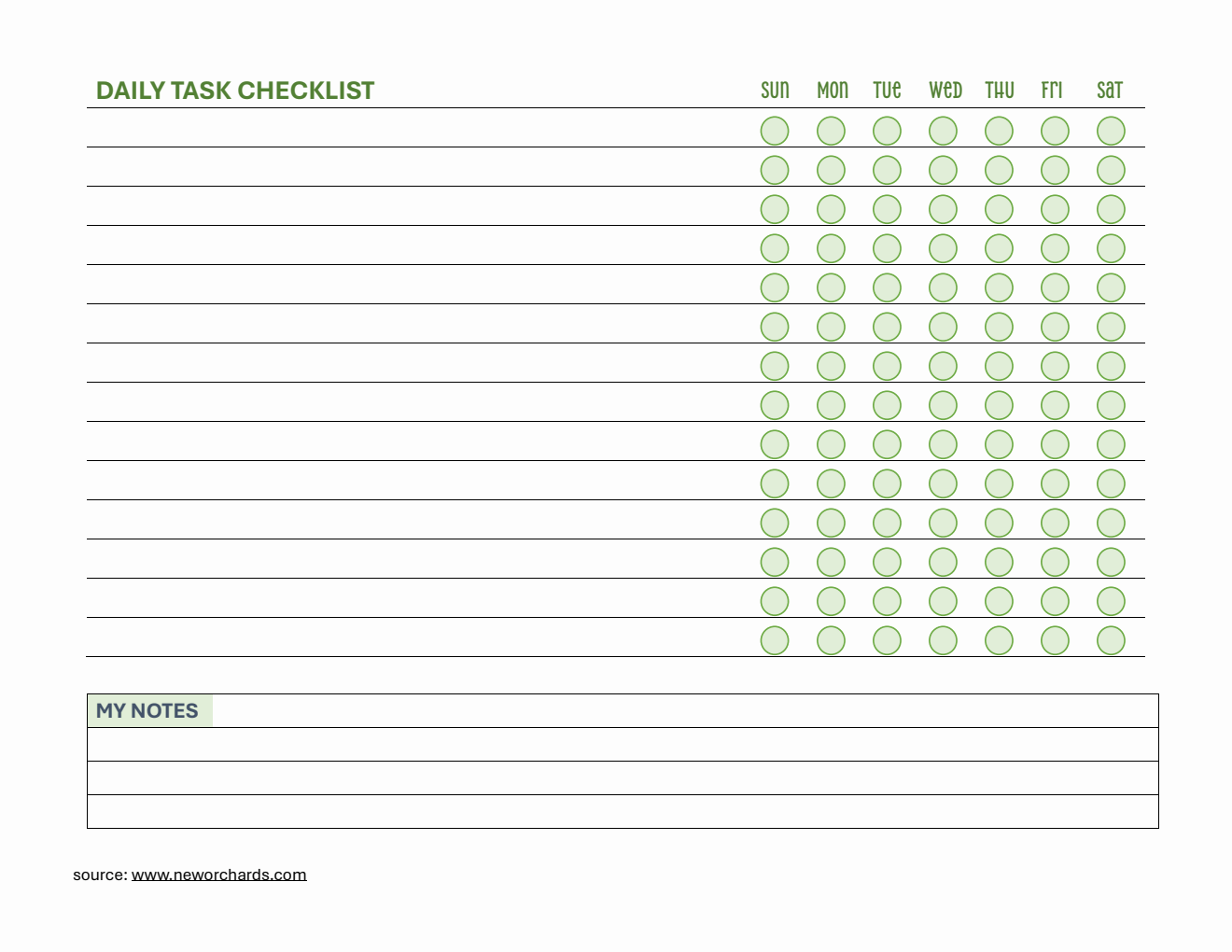 Editable Daily Task Checklist Template PDF