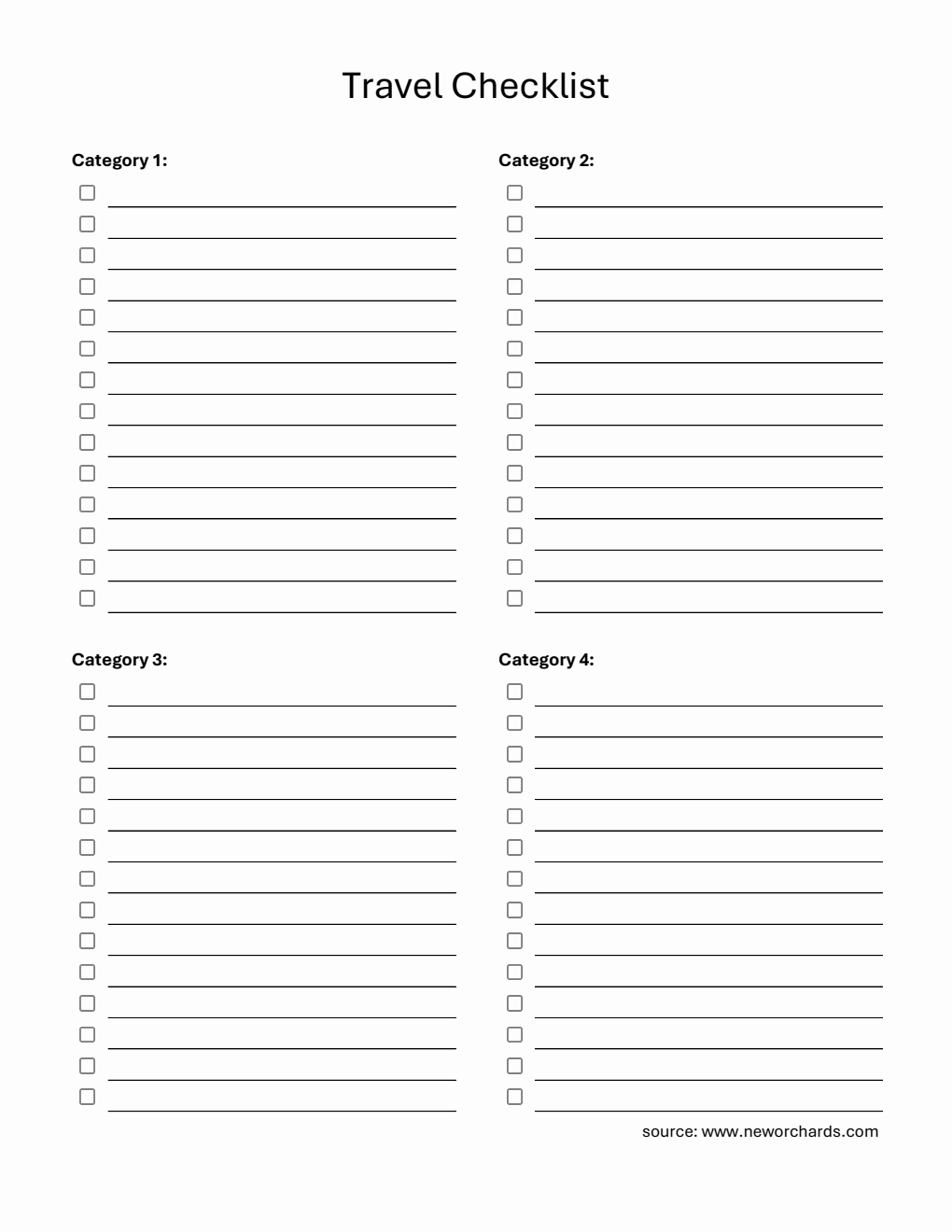 Travel Checklist Template  in Excel