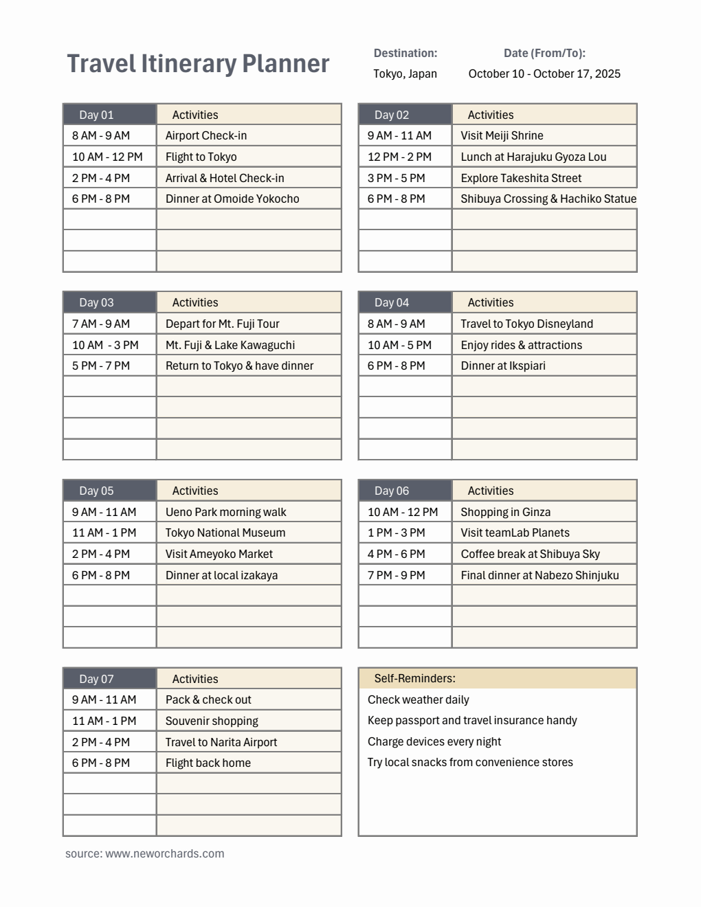 Editable Travel Itinerary Planner | Free to Download in Excel