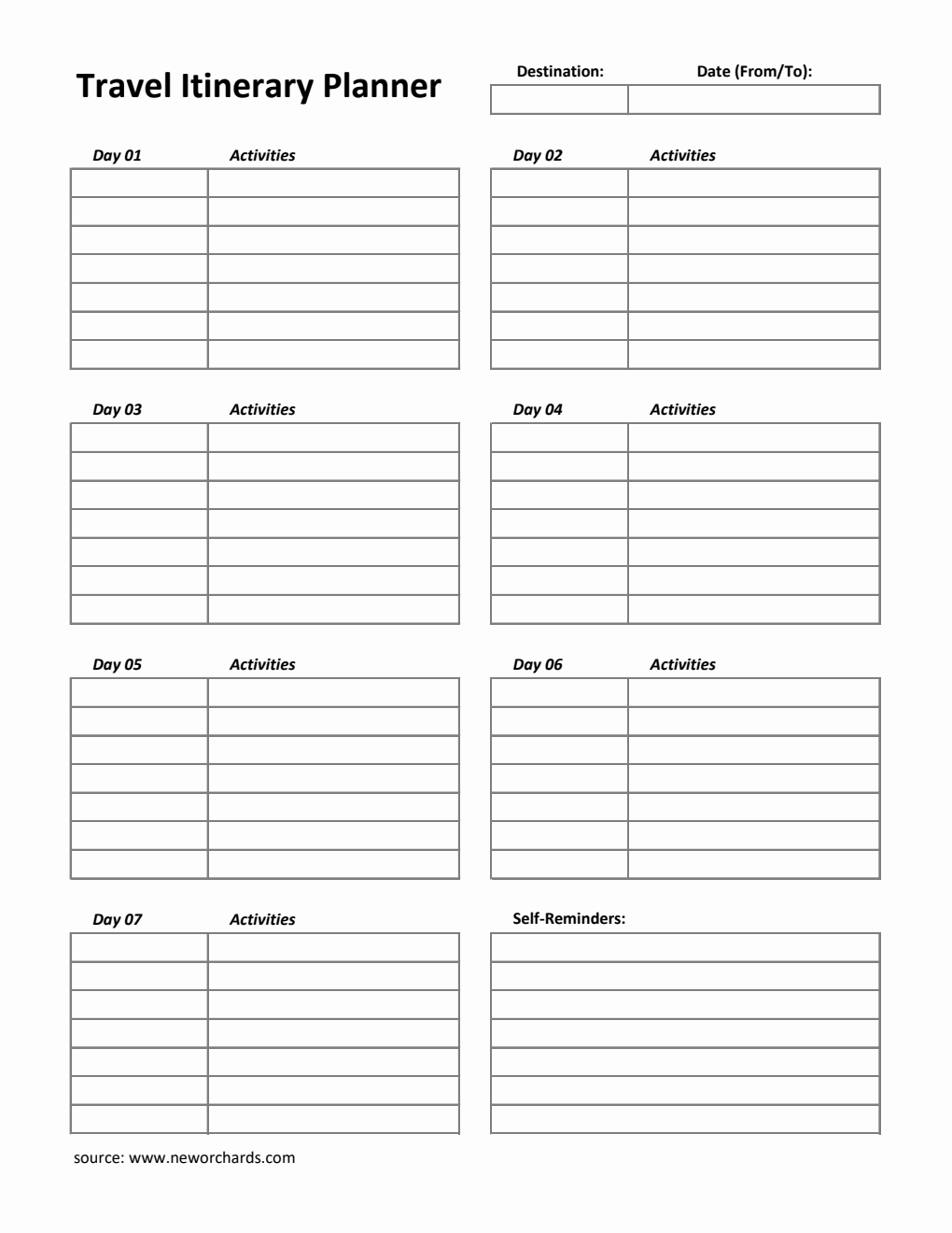 Printable Travel Itinerary Planner | Free to Download in Excel