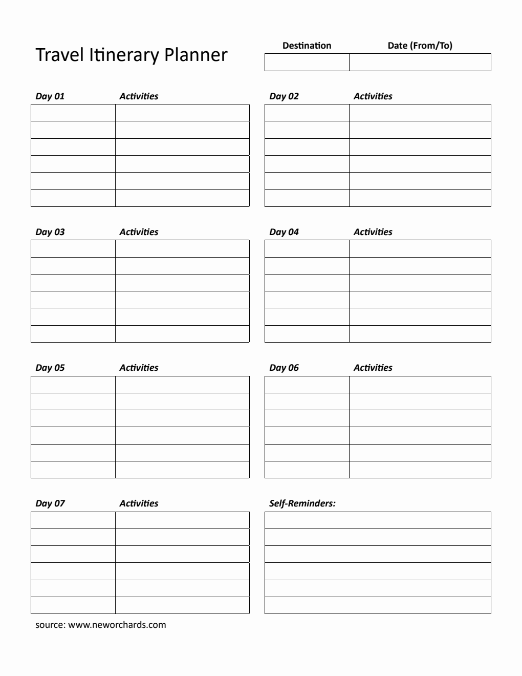 Printable Travel Itinerary Planner | Free to Download in PDF