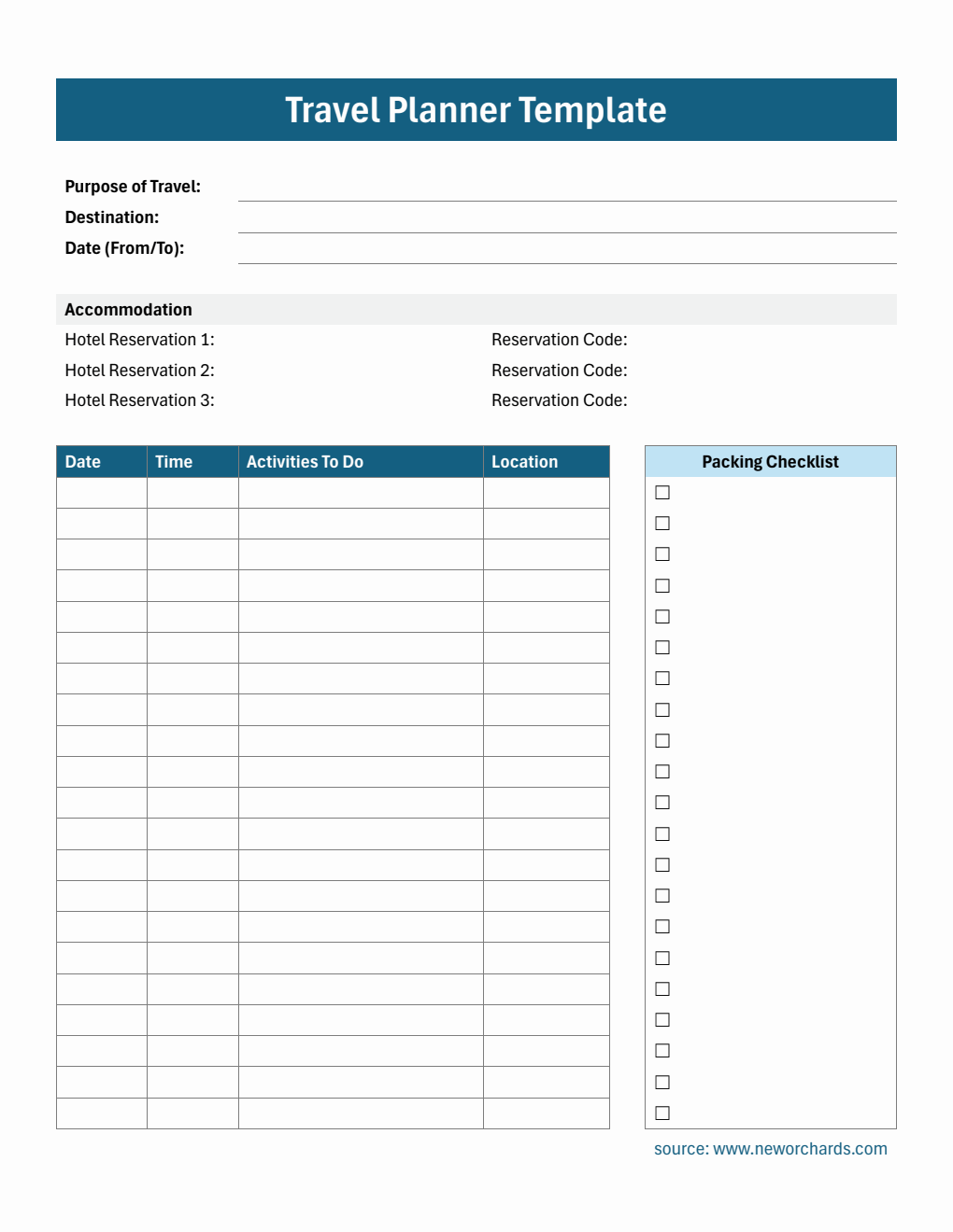 Travel Planner Template - Downloadable in PDF