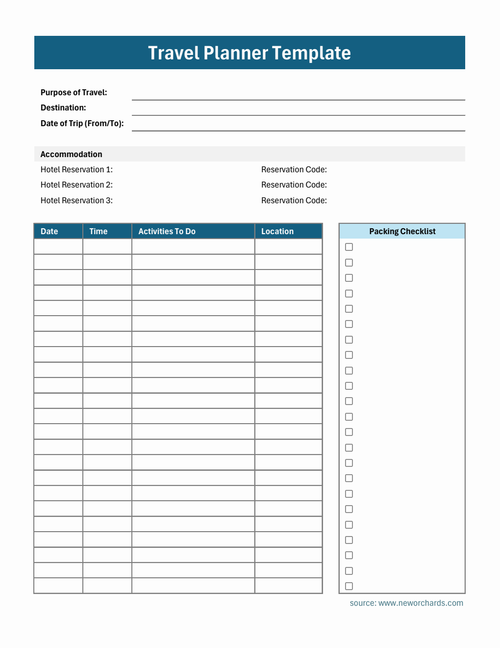 Travel Planner Template - Downloadable in Excel