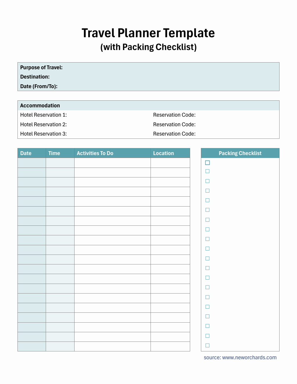 Travel Planner Template - Customizable in PDF