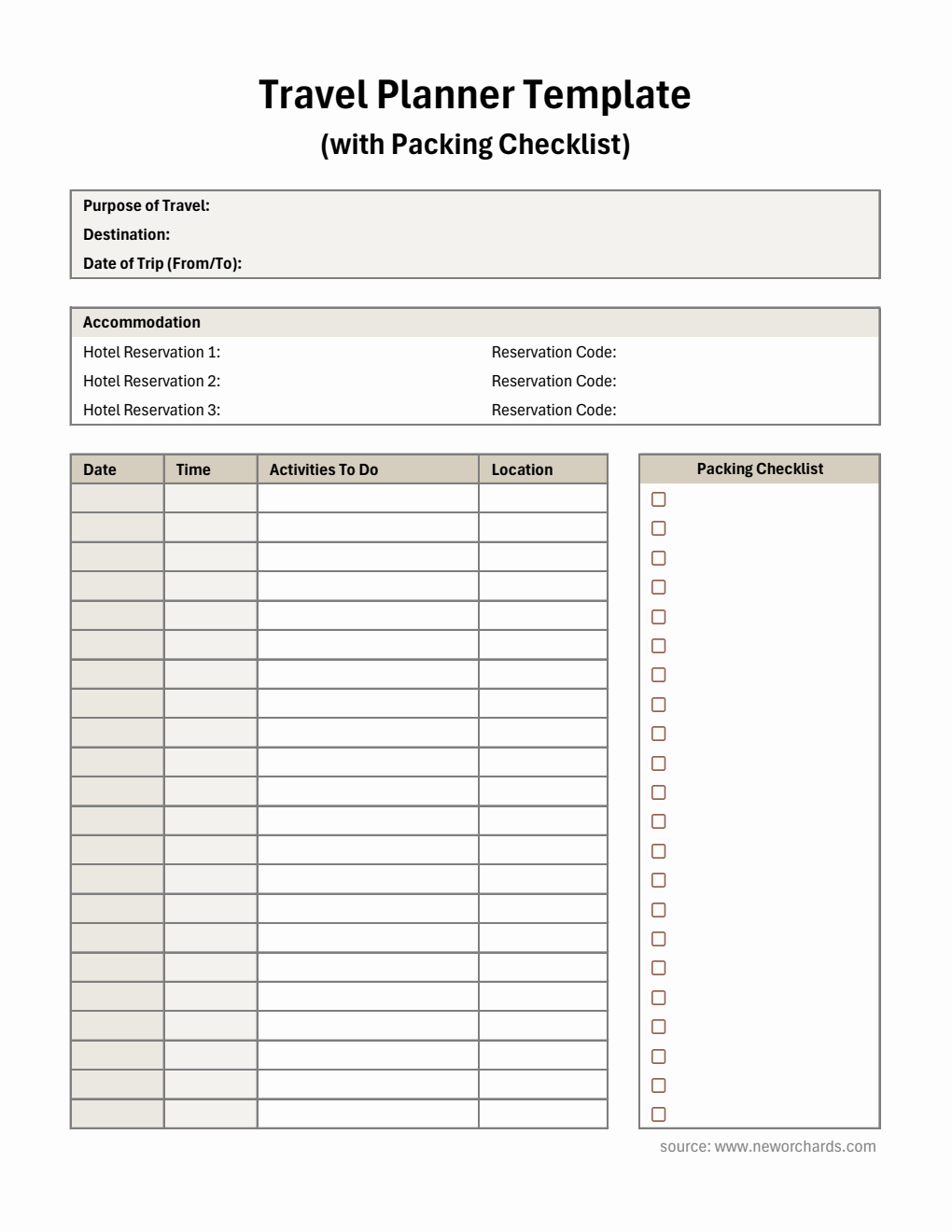 Travel Planner Template - Customizable in Excel