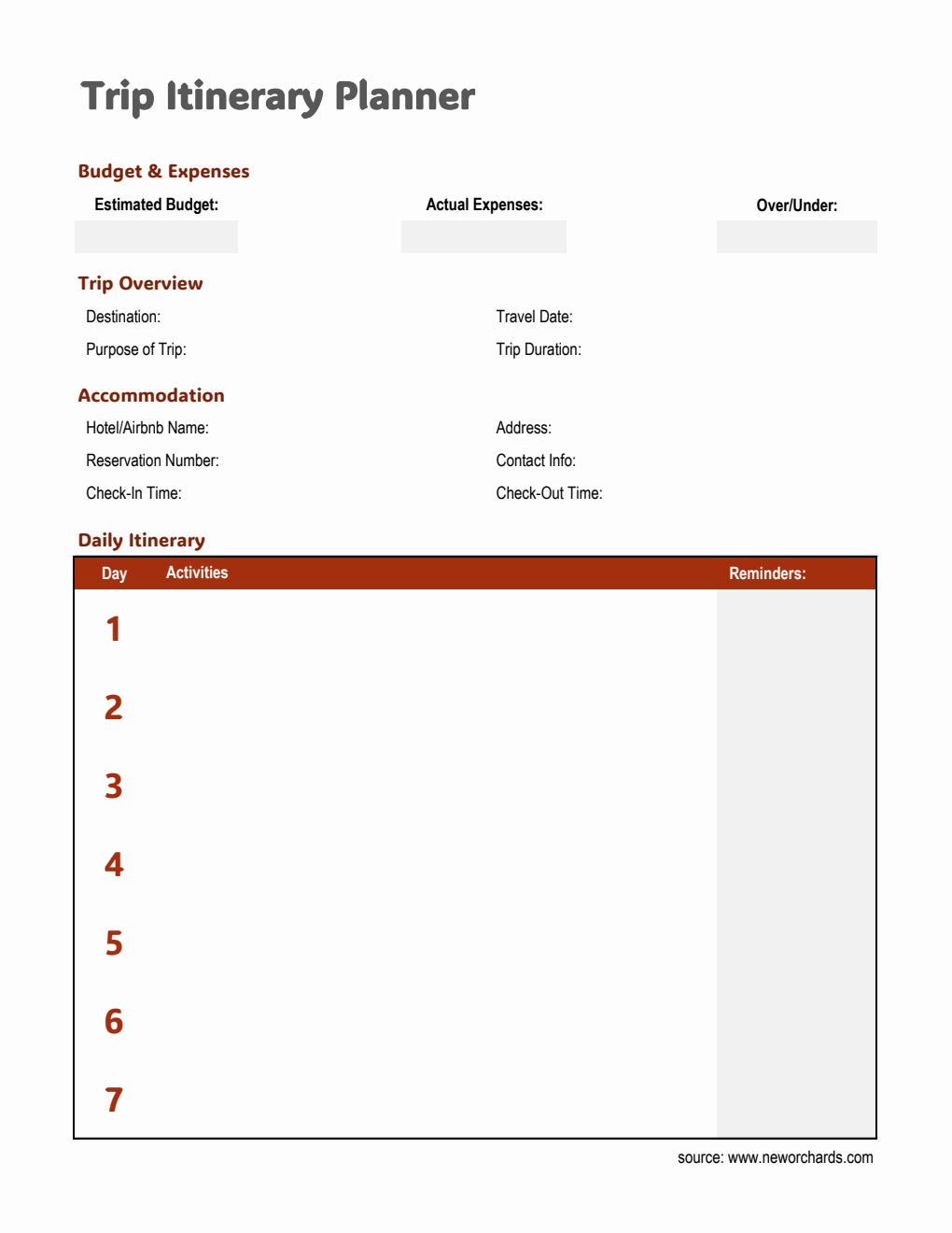Customizable Trip Itinerary Planner with Expense Tracking (Excel Format)