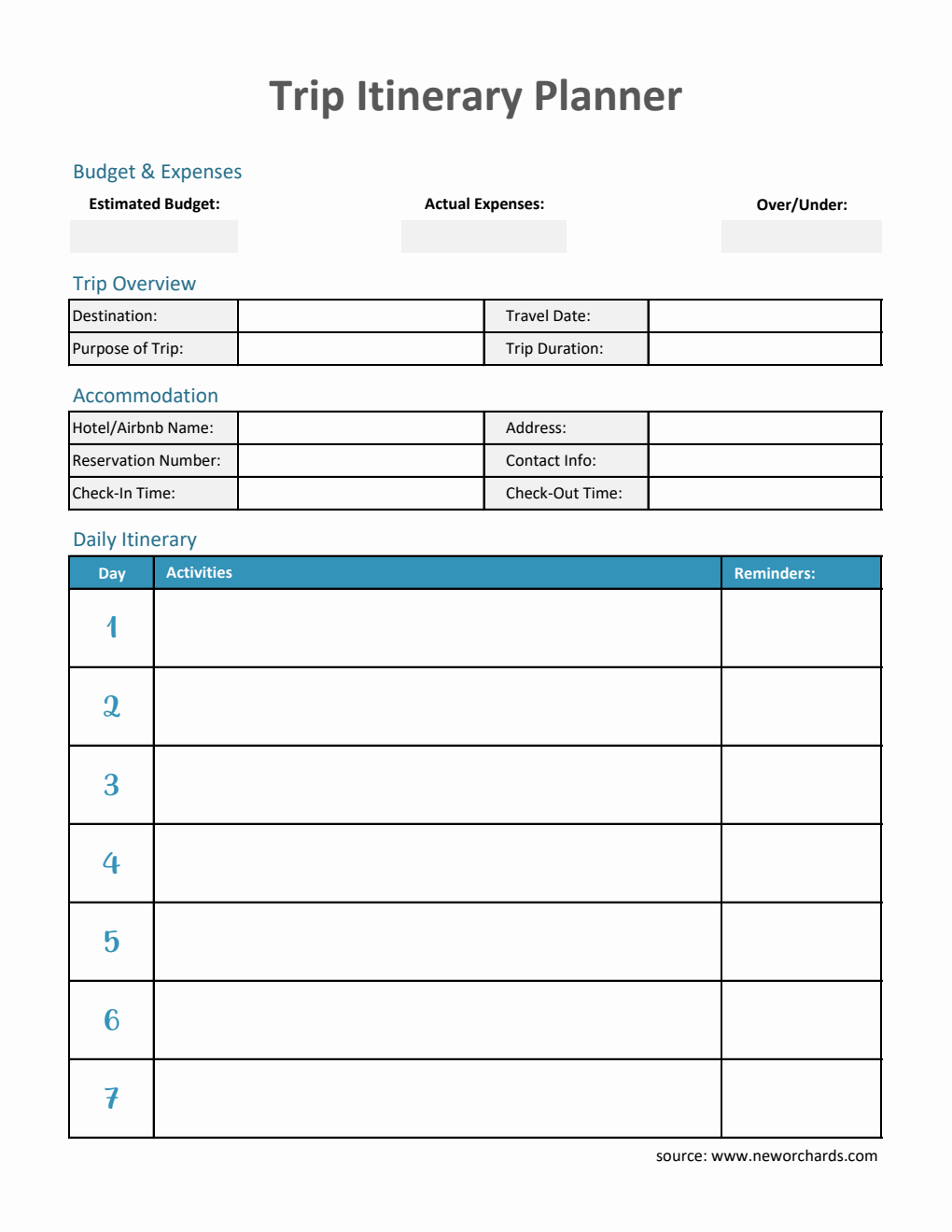  Trip Itinerary Planner with Expense Tracking (Excel Format)