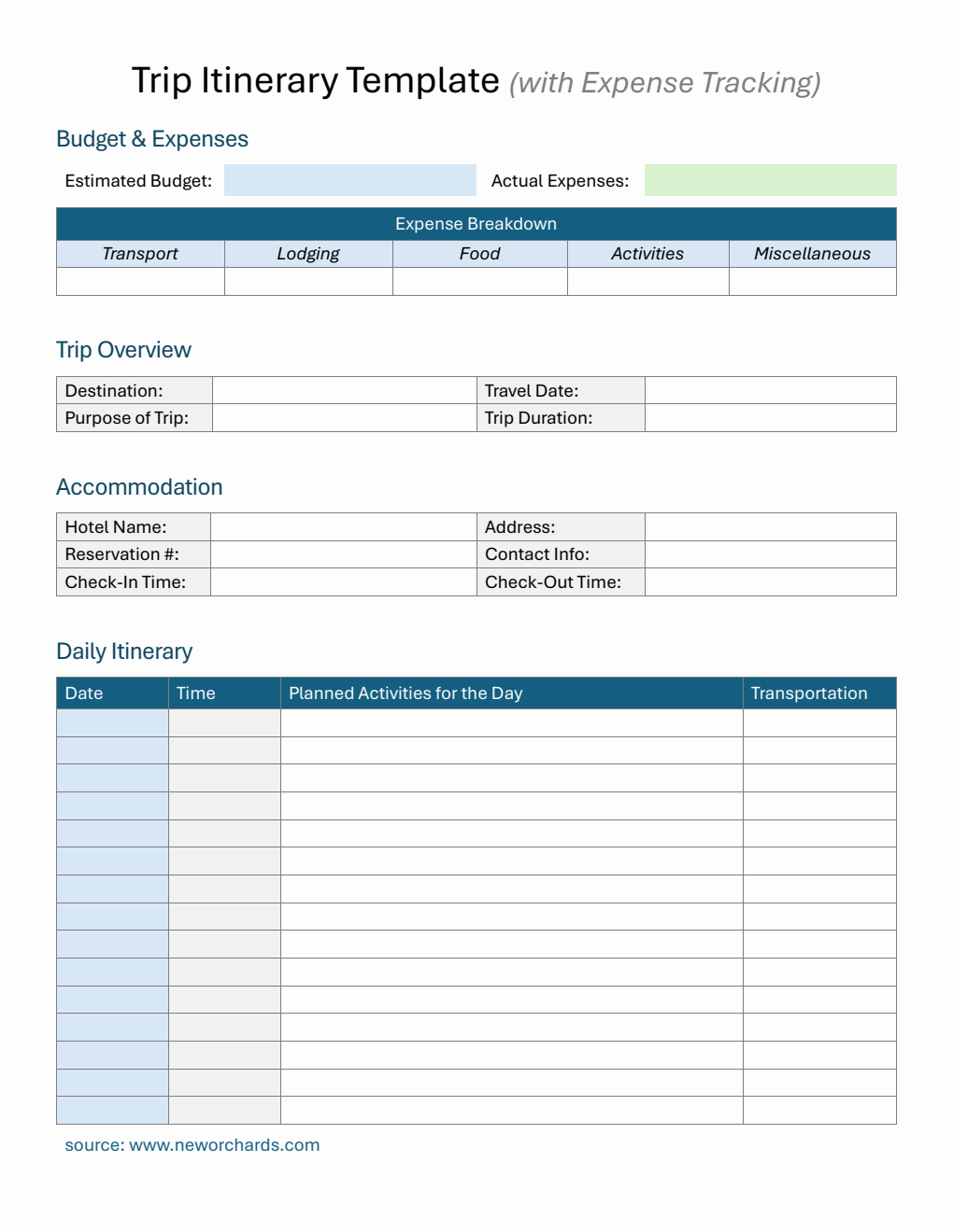  Comprehensive Trip Itinerary Template for Organized Travel Planning (Word)
