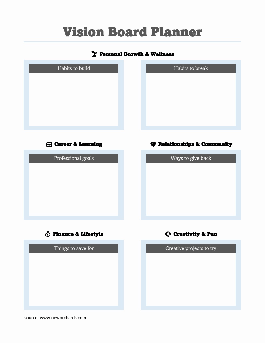  Vision Board Planner | Free Excel Download
