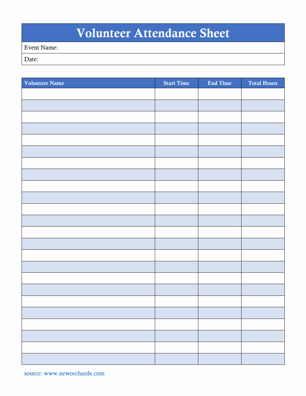 Customizable Volunteer Attendance Sheet in Word