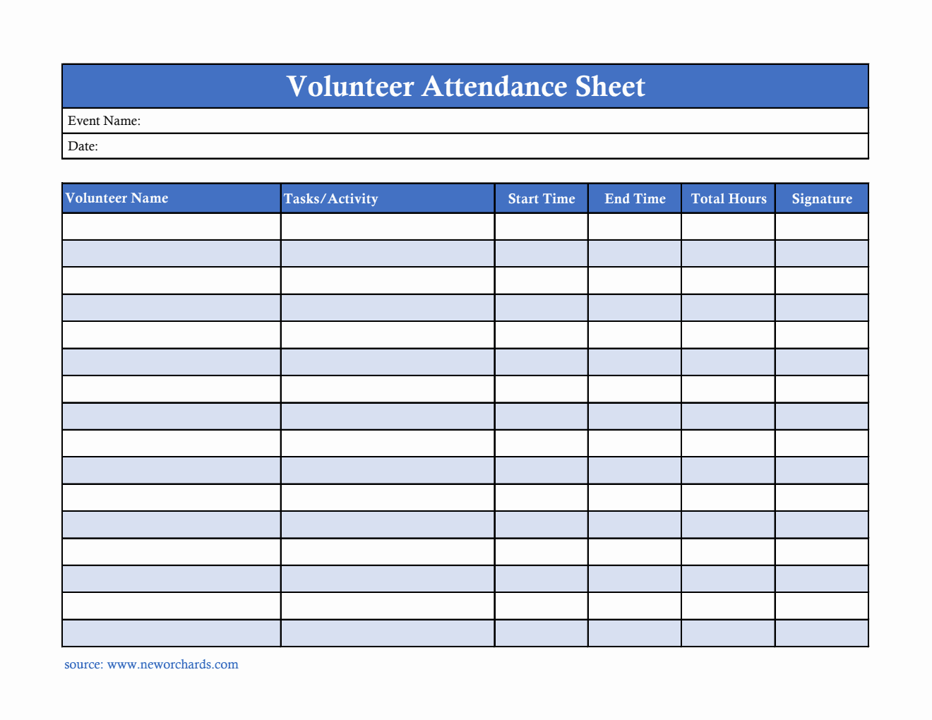 Customizable Volunteer Attendance Sheet in Excel