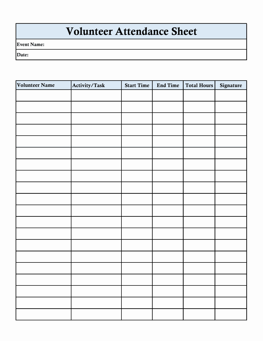  Volunteer Attendance Sheet in Excel