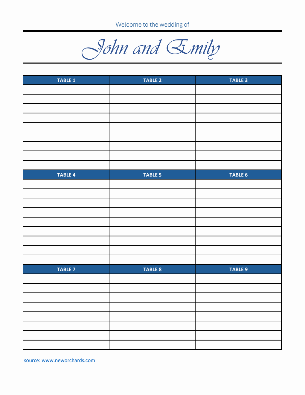 Editable Wedding Seating Chart Template | Free Excel Download