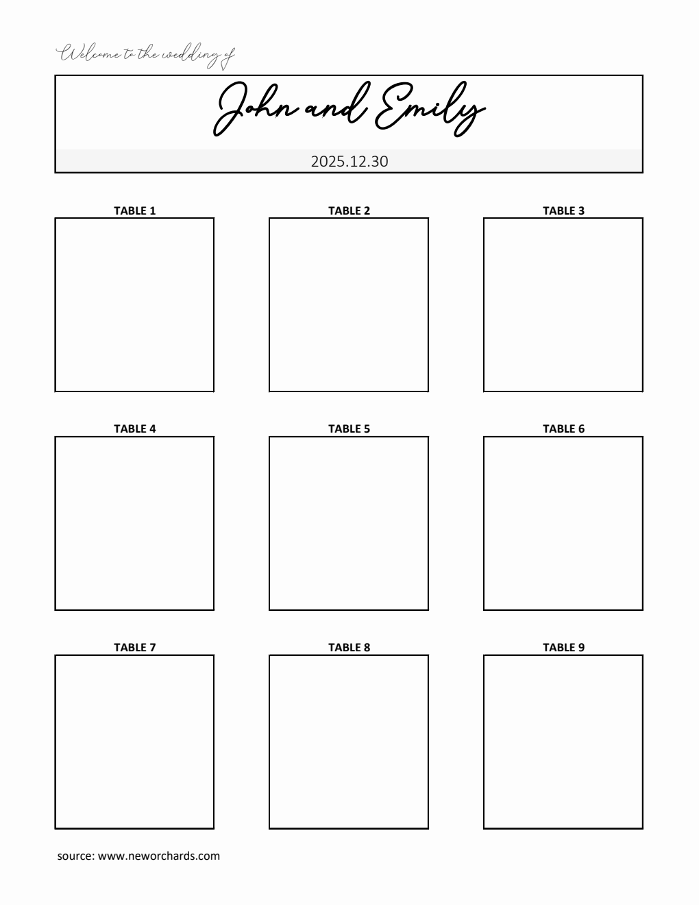 Blank Wedding Seating Chart Template | Free Excel Download
