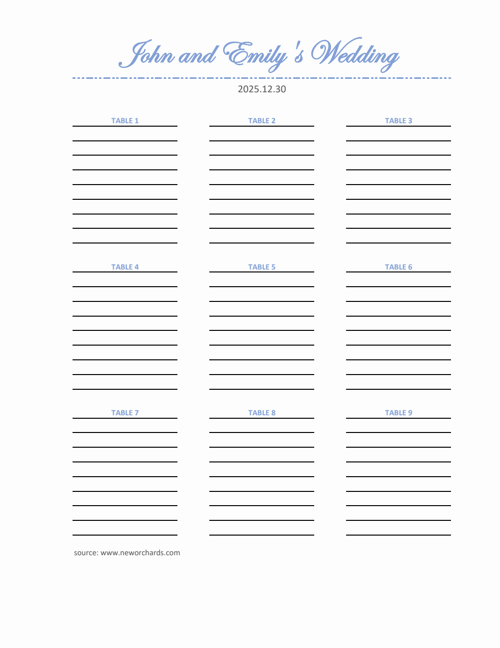  Wedding Seating Chart Template | Free Excel Download