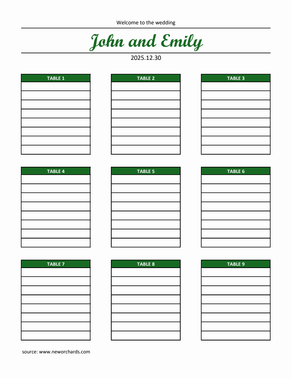 Customizable Wedding Seating Chart Template | Free Excel Download