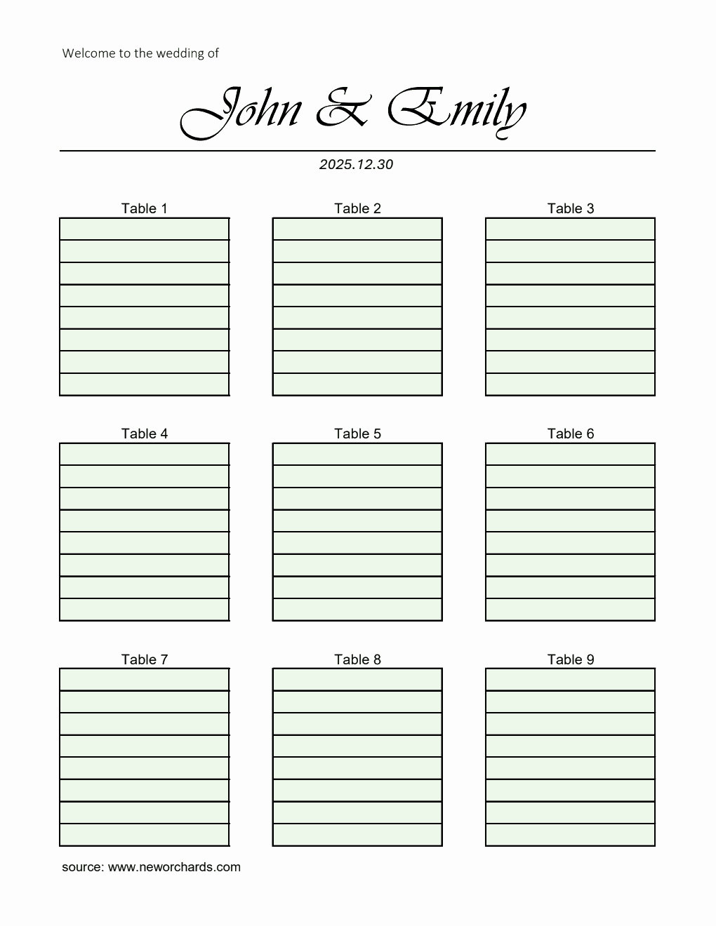 Colorful Wedding Seating Chart Template | Free Excel Download