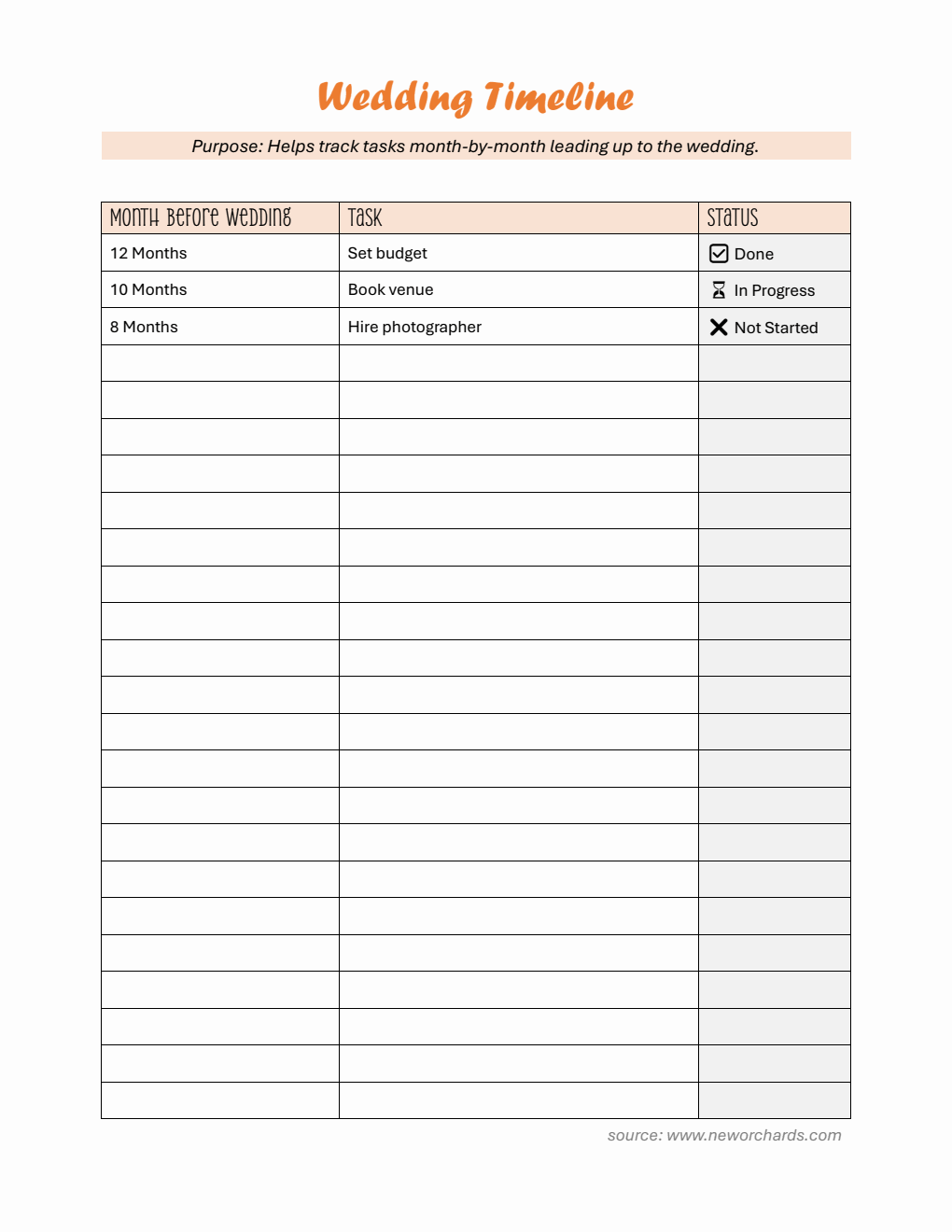 Customizable Wedding Timeline Template in Word