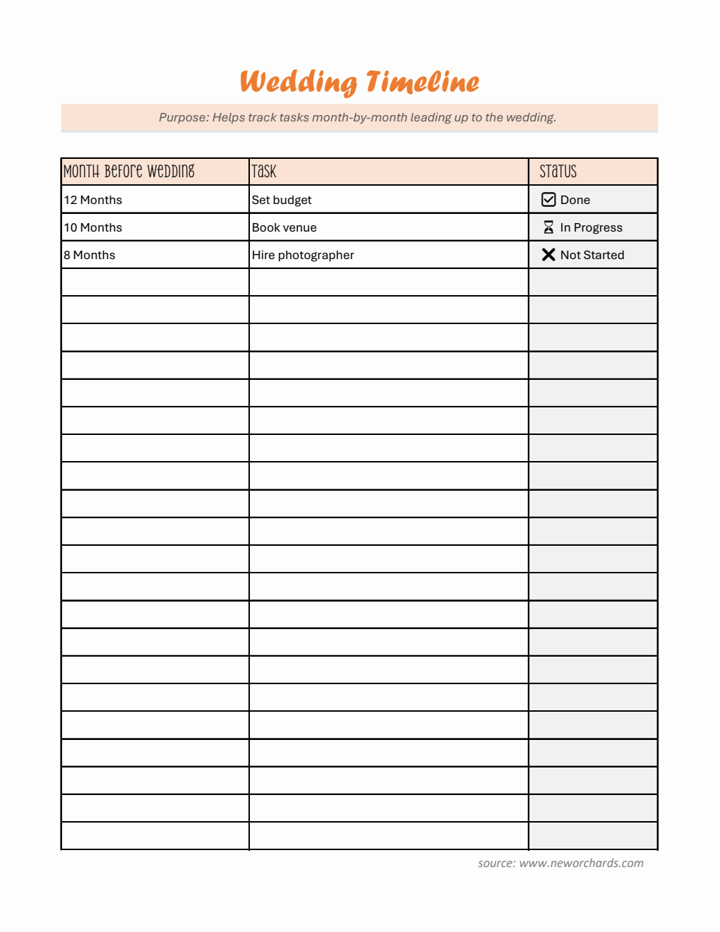 Customizable Wedding Timeline Template in Excel