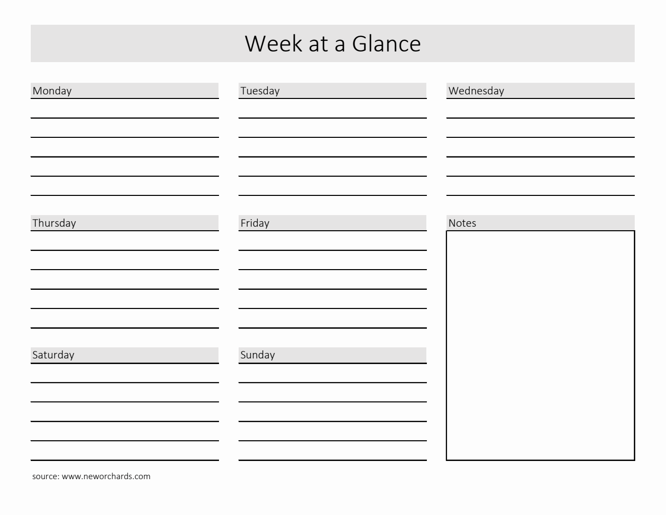 Blank Week at a Glance Template (Excel)
