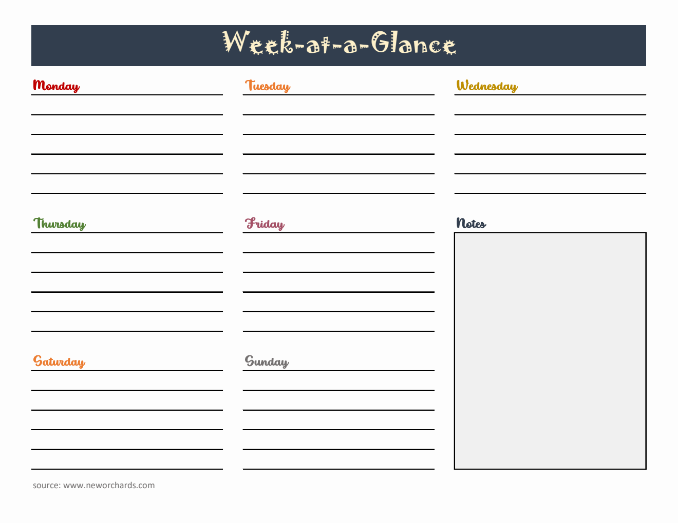 Colorful Week at a Glance Template (Excel)
