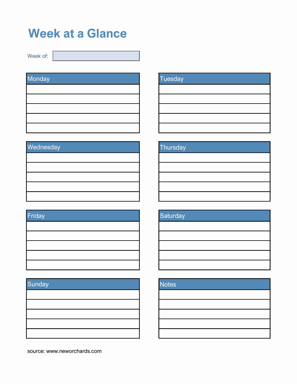 Basic Week at a Glance Template (Excel)