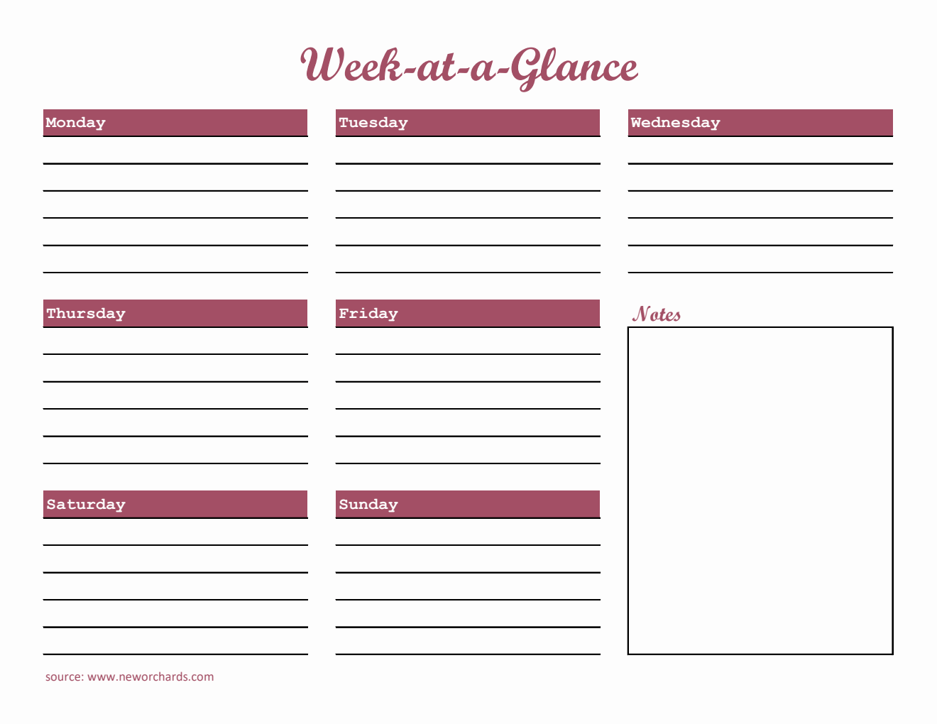 Simple Week at a Glance Template (Excel)
