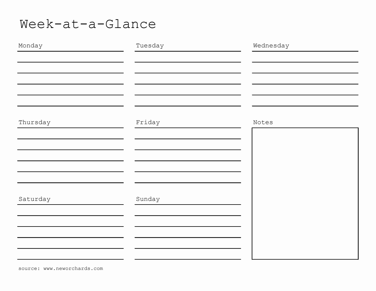 Printable Week at a Glance Template (Excel)