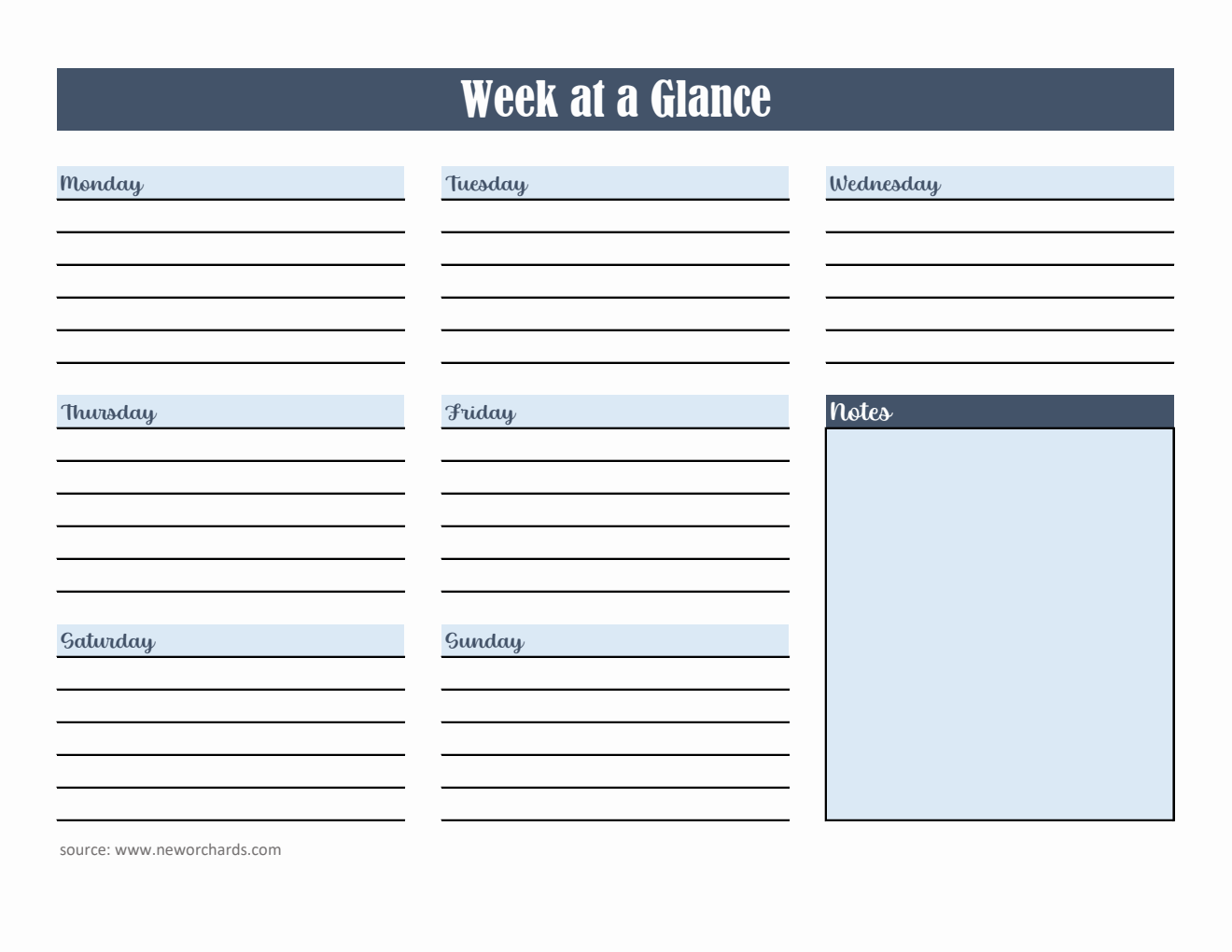 Editable Week at a Glance Template (Excel)