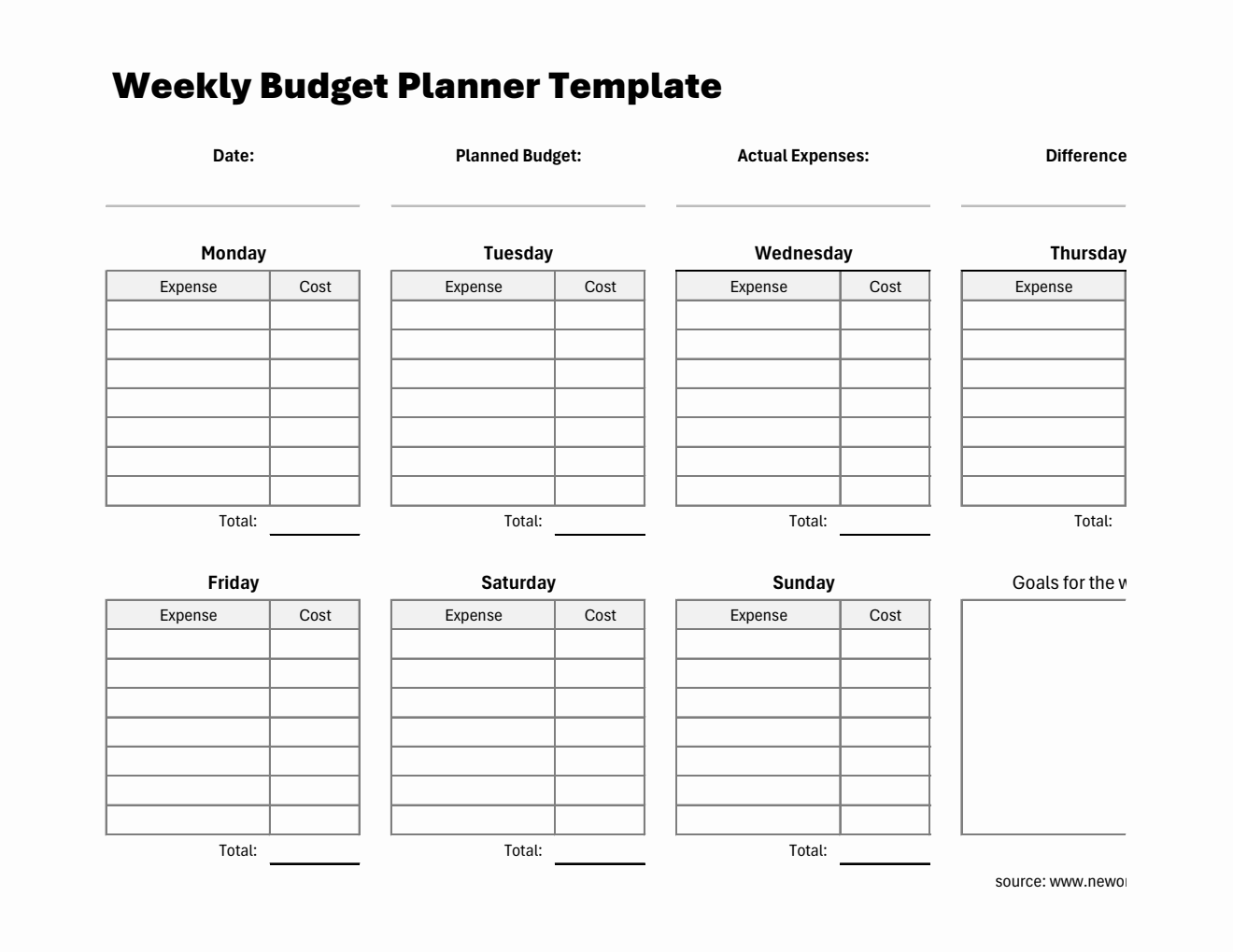 Printable Excel Weekly Budget Spreadsheet - Smart Expense Tracker with Auto-Calculations