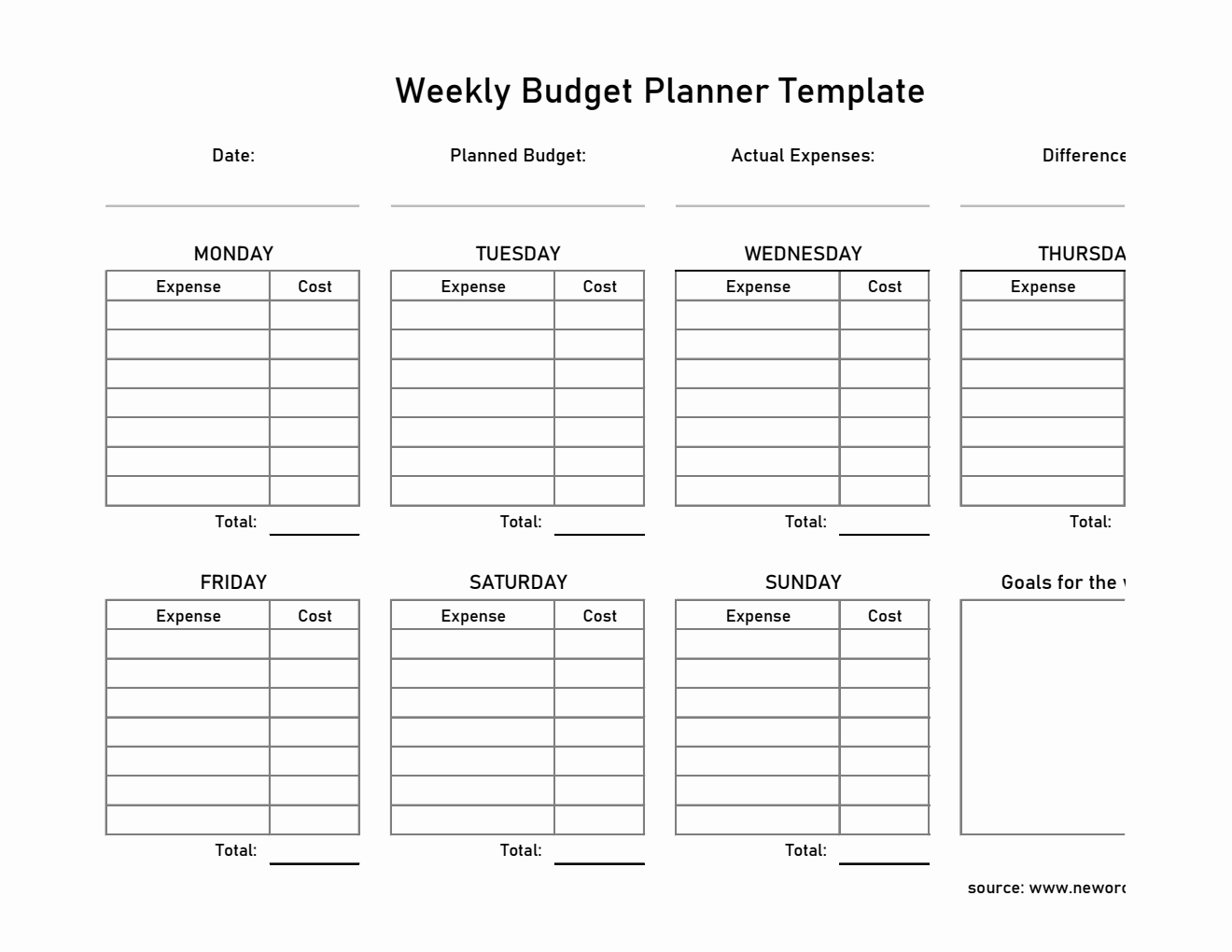 Printable Excel Weekly Budget Planner Template - Automated Expense Tracking & Budget Management
